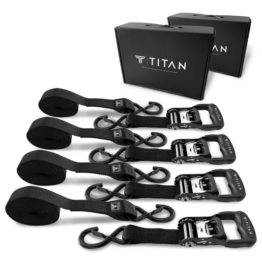 titan anchors heavy duty tie down ratchet straps 1.5" x 15' 4-pack