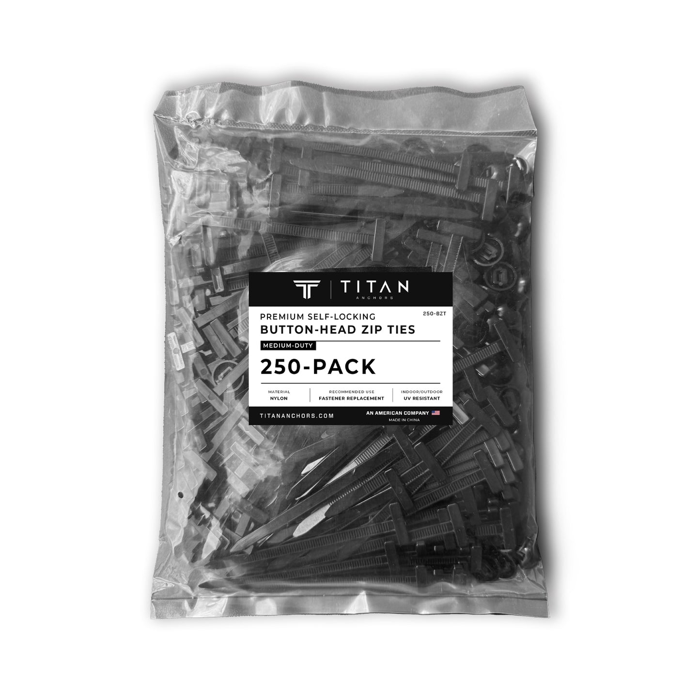 250-Pack Universal Black Button-Head Zip Ties | Automotive Clips and Fasteners Alternative