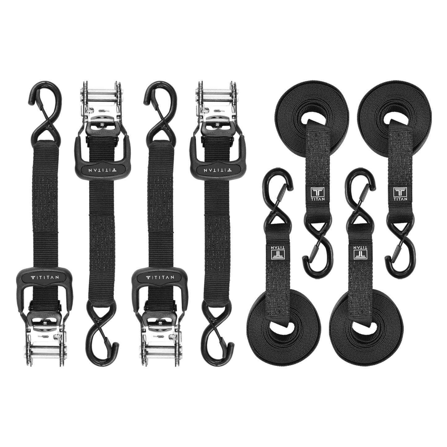 4-Pack Heavy-Duty 1.5-in x 15-ft Ratchet Tie Down Straps with S-Hooks