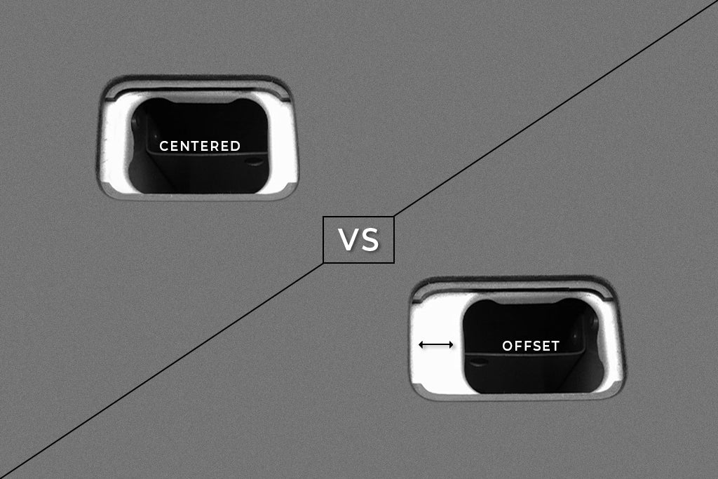 comparison between a centered stake pocket opening against an offset stake pocket opening