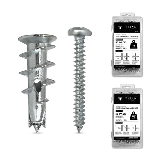 100-Pack Quick Self-Drilling Zinc Drywall Anchors with Screws Titan Anchors