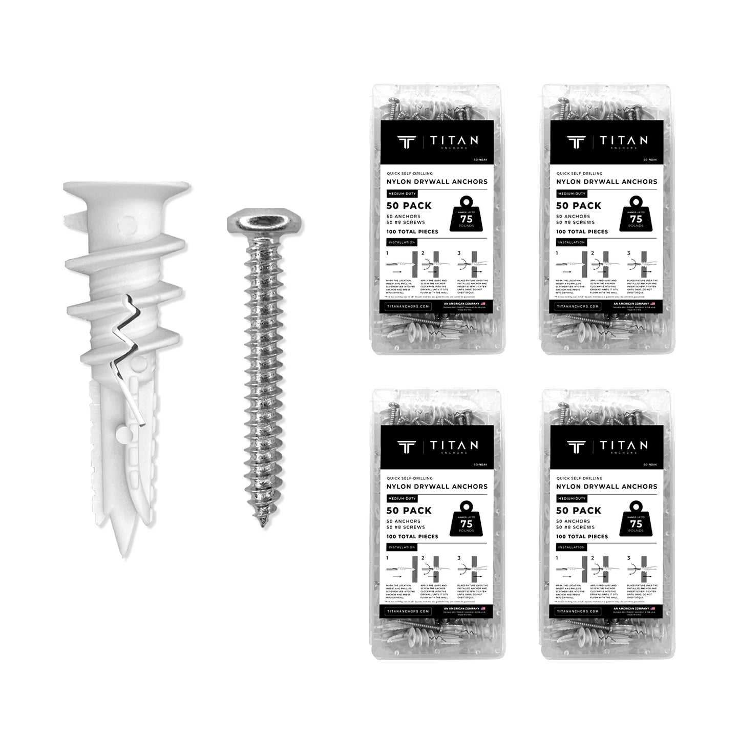 TITAN ANCHORS SELF-DRILLING NYLON DRYWALL ANCHORS 200-PACK