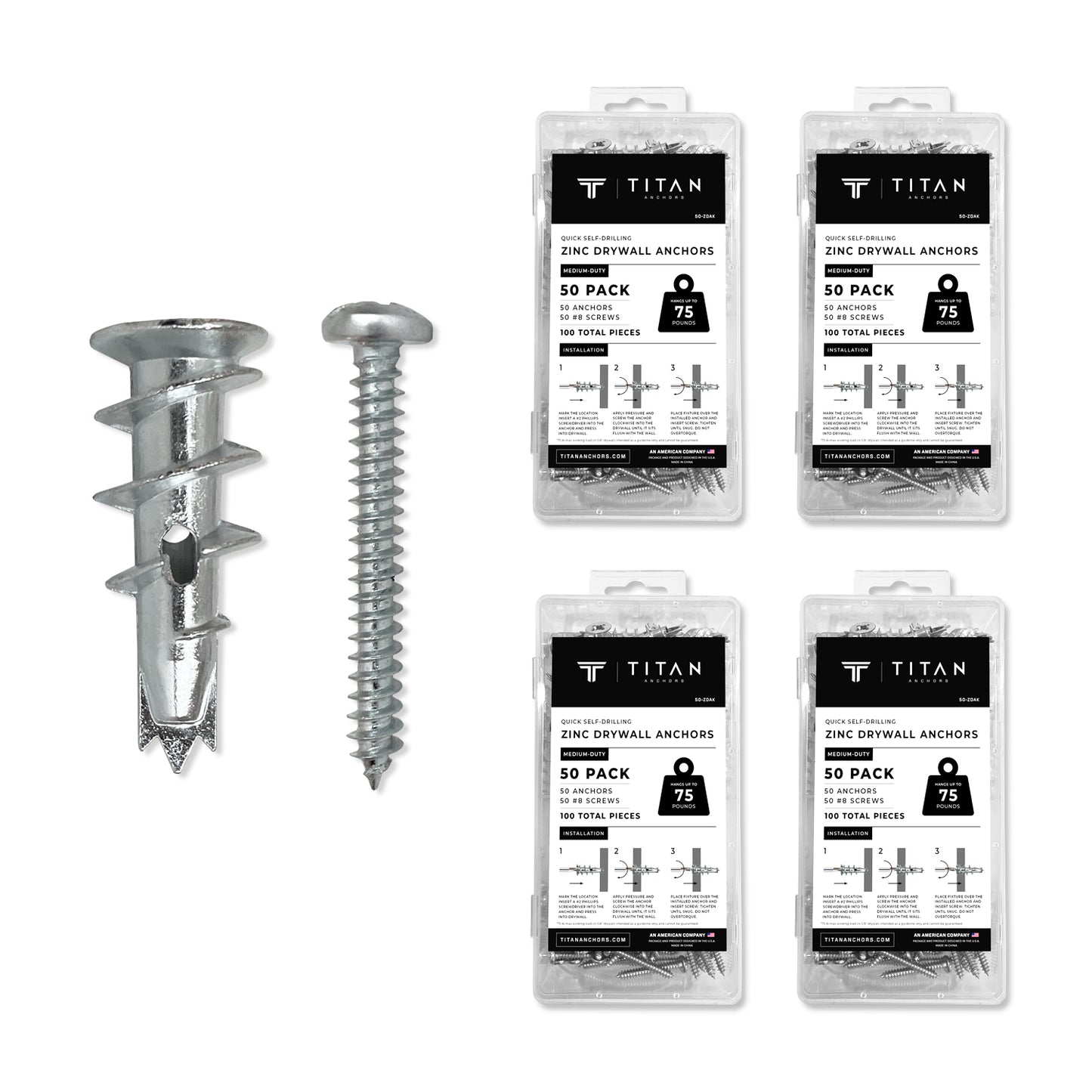 200-Pack Quick Self-Drilling Zinc Drywall Anchors with Screws