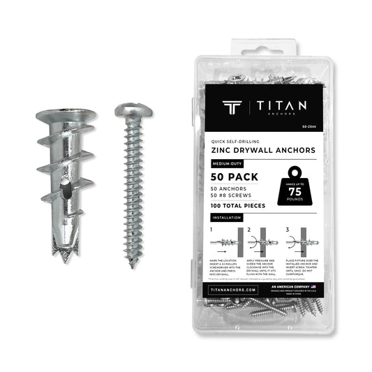 50-Pack Self-Drilling Zinc Drywall Anchors with Screws