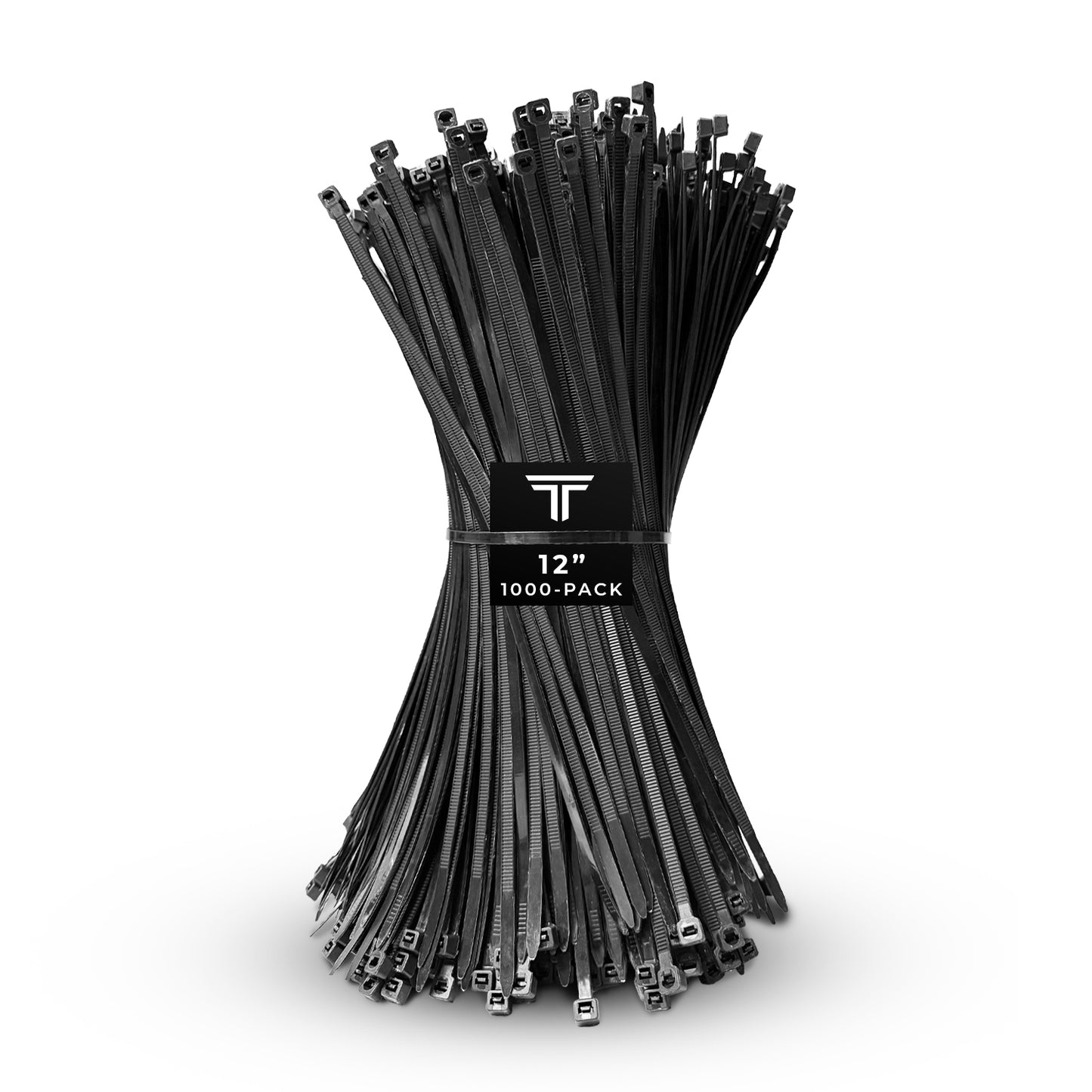 1000-Pack Premium 12" Black Nylon Zip Ties (60 Lbs. Tensile Strength / UV Resistant)