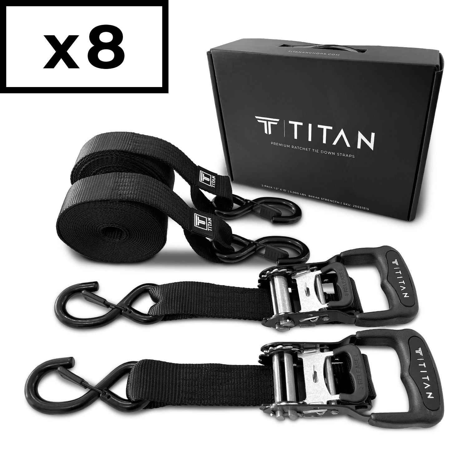 titan anchors heavy duty tie down ratchet straps 1.5" x 15' case