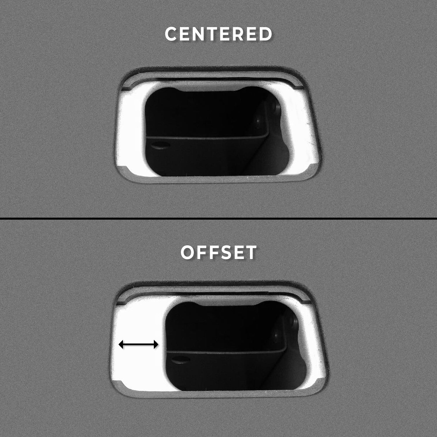 FORD F150 F250 F350 F450 STAKE POCKET POSITION COMPARISON BETWEEN CENTER AND OFFSET